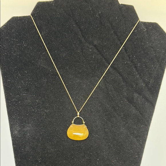 14k real solid gold yellow jade real necklace - Picture 9 of 10